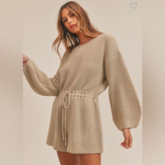 Mable Sloan Knit Oversized Sweater Romper Taupe Brown Size S / M - Picture 3 of 9